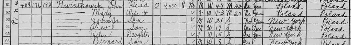 1930 Kwiatkowski Joannes Mary and children Olean New York Census.jpg